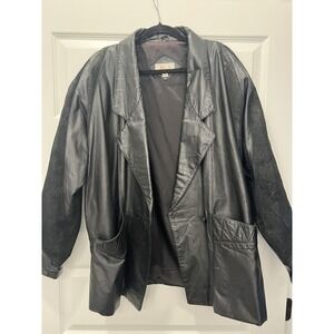 Fashion Attitudes Patterned Sleeve Button Jacket Black Women's Large Collared